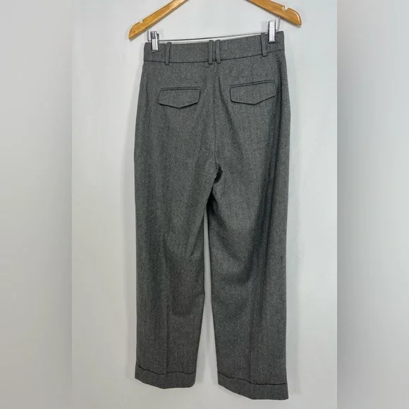 NEW / Wide-leg essential pant in grey herringbone Italian wool blend / B003 - Picture 8 of 9